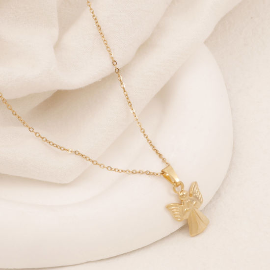 Image de Collier à Pendentif Chaîne Maille Forçat Religieux en 304 Acier Inoxydable Placage Sous Vide Écologique Simple & Décontracté Plaqué Or 18K Ange Unisexe 38cm long, 1 Pièce