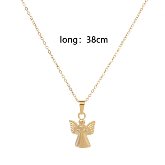 Image de Collier à Pendentif Chaîne Maille Forçat Religieux en 304 Acier Inoxydable Placage Sous Vide Écologique Simple & Décontracté Plaqué Or 18K Ange Unisexe 38cm long, 1 Pièce