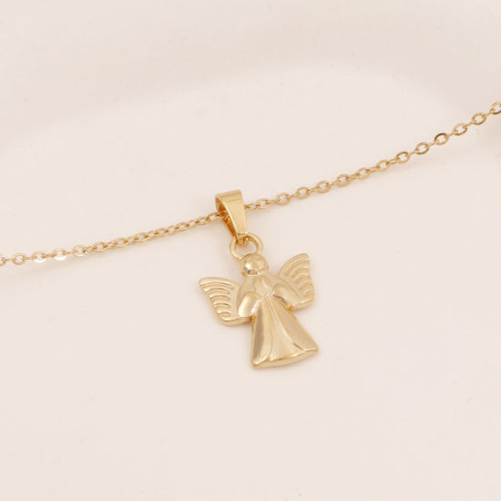 Image de Collier à Pendentif Chaîne Maille Forçat Religieux en 304 Acier Inoxydable Placage Sous Vide Écologique Simple & Décontracté Plaqué Or 18K Ange Unisexe 38cm long, 1 Pièce