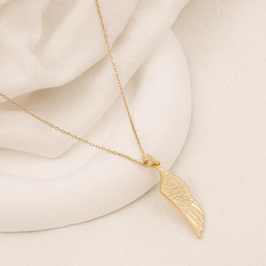 Image de Collier à Pendentif Chaîne Maille Forçat Religieux en 304 Acier Inoxydable Placage Sous Vide Écologique Simple & Décontracté Plaqué Or 18K Aile Unisexe 38cm long, 1 Pièce