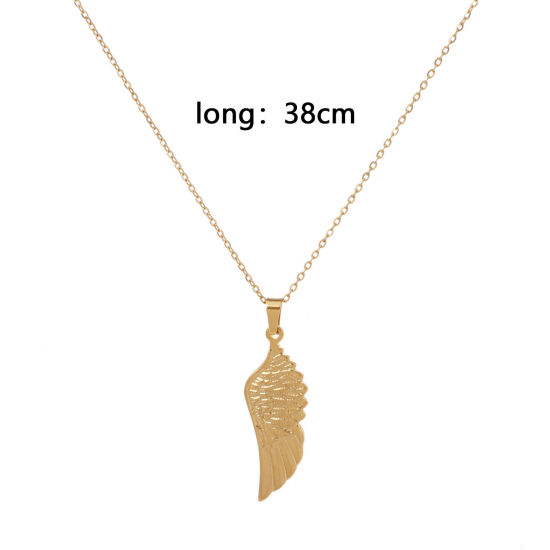 Image de Collier à Pendentif Chaîne Maille Forçat Religieux en 304 Acier Inoxydable Placage Sous Vide Écologique Simple & Décontracté Plaqué Or 18K Aile Unisexe 38cm long, 1 Pièce