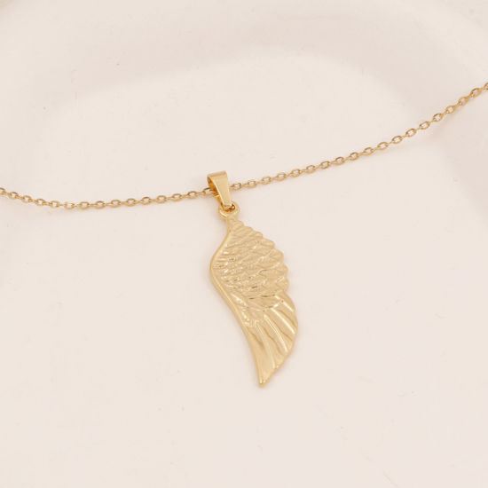 Image de Collier à Pendentif Chaîne Maille Forçat Religieux en 304 Acier Inoxydable Placage Sous Vide Écologique Simple & Décontracté Plaqué Or 18K Aile Unisexe 38cm long, 1 Pièce