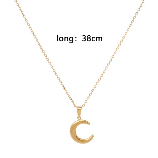 Image de Collier à Pendentif Chaîne Maille Forçat Élégant en 304 Acier Inoxydable Placage Sous Vide Écologique Simple & Décontracté Plaqué Or 18K Demi Lune Unisexe 38cm long, 1 Pièce