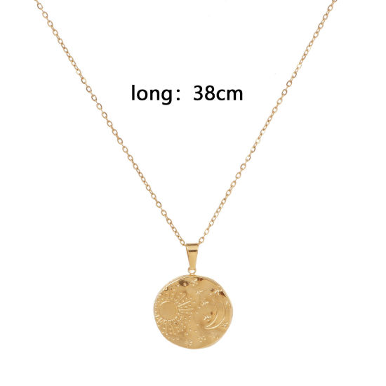 Image de Collier à Pendentif Chaîne Maille Forçat Élégant en 304 Acier Inoxydable Placage Sous Vide Écologique Simple & Décontracté Plaqué Or 18K Rond Soleil & Lune Unisexe 38cm long, 1 Pièce