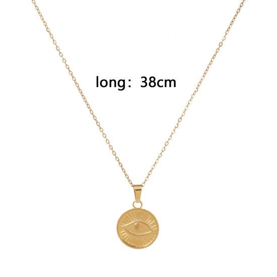 Image de Collier à Pendentif Chaîne Maille Forçat Religieux en 304 Acier Inoxydable Placage Sous Vide Écologique Simple & Décontracté Plaqué Or 18K Rond Yeux Unisexe 38cm long, 1 Pièce