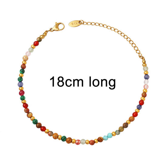 Imagen de Enchapado al Vacío Ecológico Sencillo & Casual Bohemia 18K Oro Real Chapado 304 Acero Inoxidable & Piedra Cadenas Dainty Bracelets Delicate Bracelets Beaded Bracelet Para Mujeres Día de la Madre 18cm longitud, 1 Unidad
