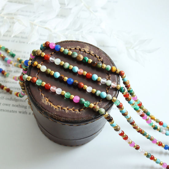 Picture of Eco-friendly Simple & Casual Boho Chic Bohemia Multicolor 304 Stainless Steel & Stone Ball Chain Beaded Necklace For Women 40cm(15 6/8") long, 1 Piece