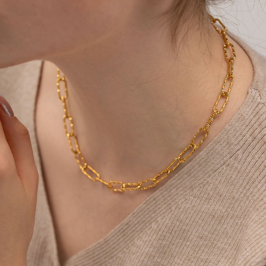 Imagen de Enchapado al Vacío Ecológico Minimalista Elegante 18K Oro Real Chapado 304 Acero Inoxidable Catena di Fermagli Collar Gargantilla Para Mujeres Fiesta 39cm longitud, 1 Unidad