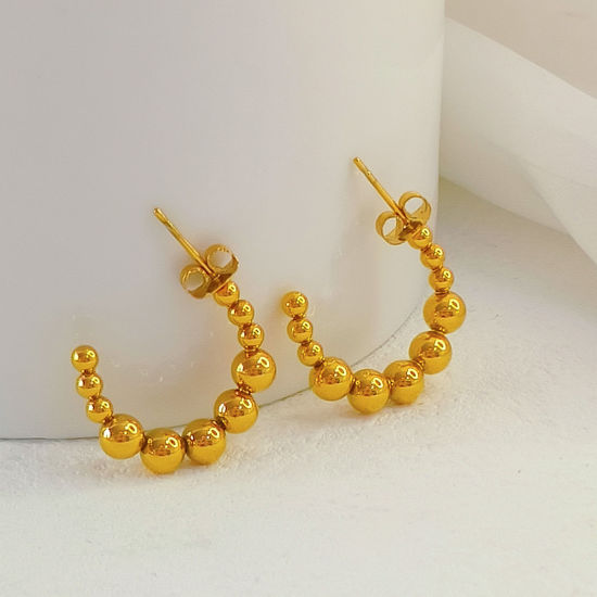 Immagine di Placcatura Sottovuoto Ecologica Semplice & Casual Retrò Placcato Oro 18K 304 Acciaio Inossidabile forma di C Orecchini Circolari Per Donne Festa 21mm Dia., 1 Paio