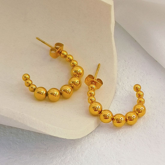 Immagine di Placcatura Sottovuoto Ecologica Semplice & Casual Retrò Placcato Oro 18K 304 Acciaio Inossidabile forma di C Orecchini Circolari Per Donne Festa 21mm Dia., 1 Paio