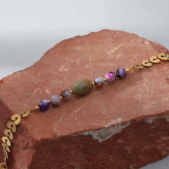 Immagine di Placcatura Sottovuoto Ecologica Semplice & Casual Stile Bohemien Placcato Oro 18K 304 Acciaio Inossidabile & Pietra Catena Cuore Braccialetti Per Donne Festa 16cm Lunghezza, 1 Pz