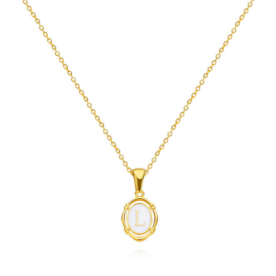 Immagine di Ecologico Elegante Semplice Placcato Oro 18K Ottone Cavo Catena Ovale Lettera Maiuscola Messaggio " L " Collana con Ciondolo Per Donne Anniversario 38cm Lunghezza, 1 Pz