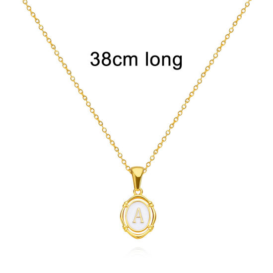 Immagine di Ecologico Elegante Semplice Placcato Oro 18K Ottone Cavo Catena Ovale Lettera Maiuscola Messaggio " L " Collana con Ciondolo Per Donne Anniversario 38cm Lunghezza, 1 Pz