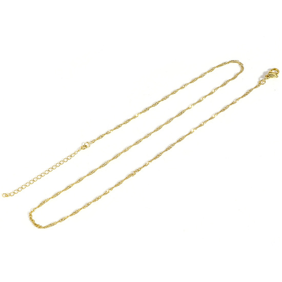 Image de 1 Pièce Respectueux de la Nature Simple & Décontracté Colliers Chaîne Maille Ondes Simple en Laiton Plaqué Or 18K Pour Femmes Nouvelle Maman 45cm long