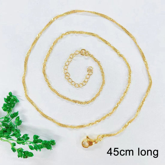 Image de 1 Pièce Respectueux de la Nature Simple & Décontracté Colliers Chaîne Maille Ondes Simple en Laiton Plaqué Or 18K Pour Femmes Nouvelle Maman 45cm long