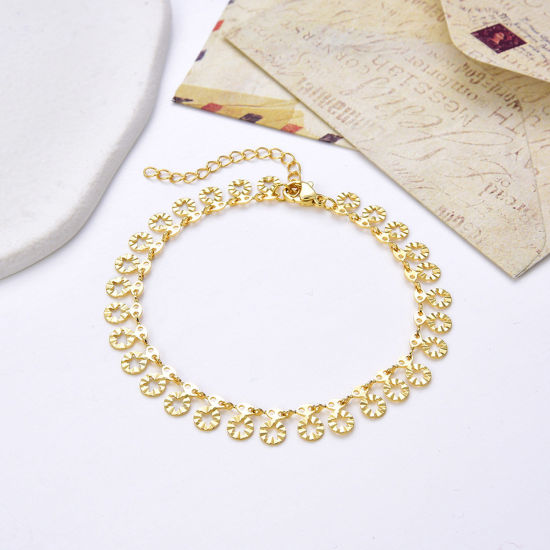 Bild von Umweltfreundlich Einfach und lässig Stilvoll 18K Gold plattiert Messing Blumen-Form Kette Halskette Quast Filigran Armband Für Frauen Party 18cm lang, 1 Strang