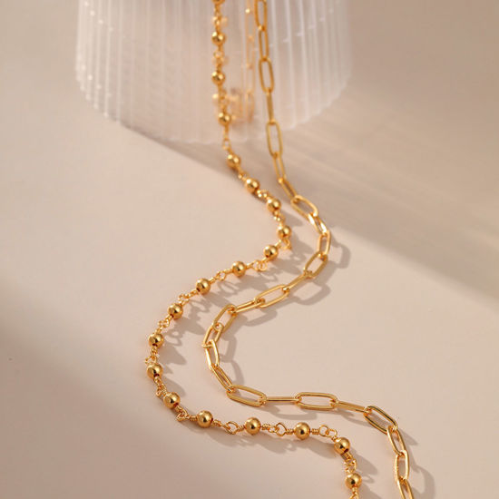 Picture of Eco-friendly Vacuum Plating Stylish Simple 18K Real Gold Plated Brass Paperclip Chain Multilayer Layered Necklace For Women Party 38cm - 43cm long, 1 Piece