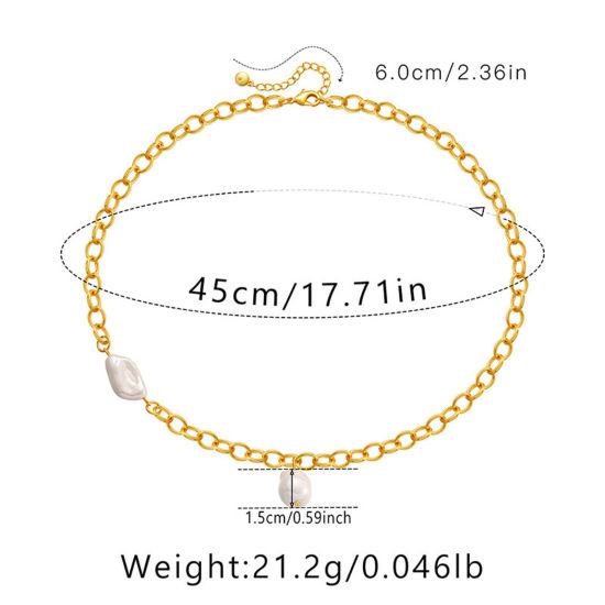 Immagine di Ecologico Elegante Semplice 18K Vero Oro Placcato Ottone Cavo Catena Imitata Perla Collana con Ciondolo Per Donne Festa 45cm Lunghezza, 1 Pz