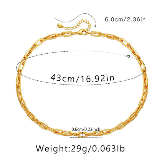 Изображение Экологически чистое вакуумное покрытие Стильный Простой 18K настоящее золото с покрытием Латунь Позолоченные цепочки Ожерелья Для женщин Партия 43см длина, 1 ШТ