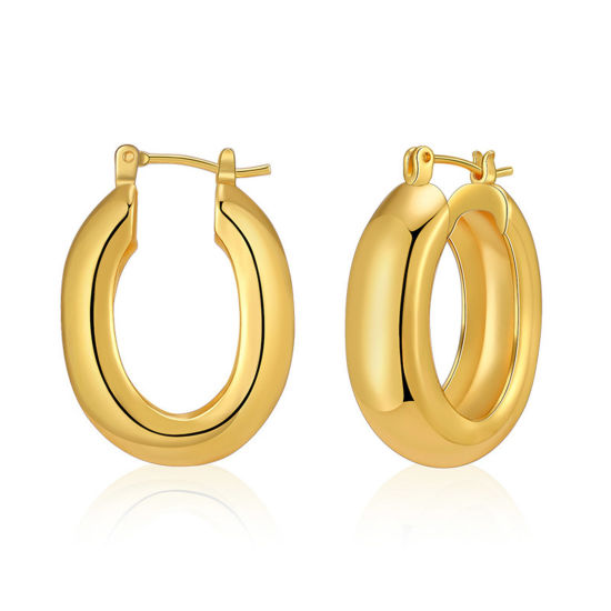 Picture of Hypoallergenic Retro Simple 18K Real Gold Plated Brass Hoop Earrings For Women 2.6cm x 1.8cm, 1 Pair