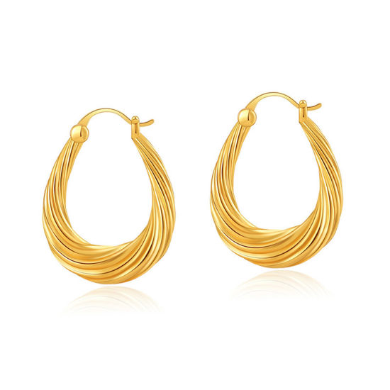Picture of Hypoallergenic Retro Simple 18K Real Gold Plated Brass Spiral Hoop Earrings For Women Party 3.1cm, 1 Pair