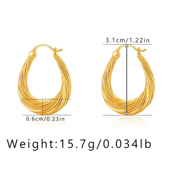 Picture of Hypoallergenic Retro Simple 18K Real Gold Plated Brass Spiral Hoop Earrings For Women Party 3.1cm, 1 Pair