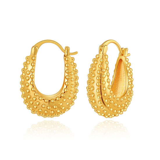 Picture of Hypoallergenic Retro Simple 18K Real Gold Plated Brass Hoop Earrings For Women Party 24mm x 18mm, 1 Pair