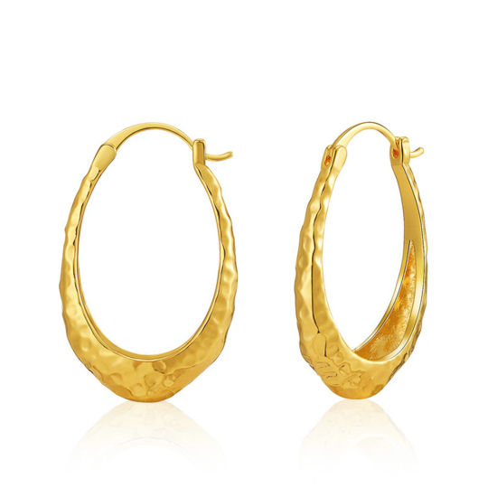Picture of Hypoallergenic Retro Simple 18K Real Gold Plated Brass Hoop Earrings For Women Party 3.4cm x 2.1cm, 1 Pair