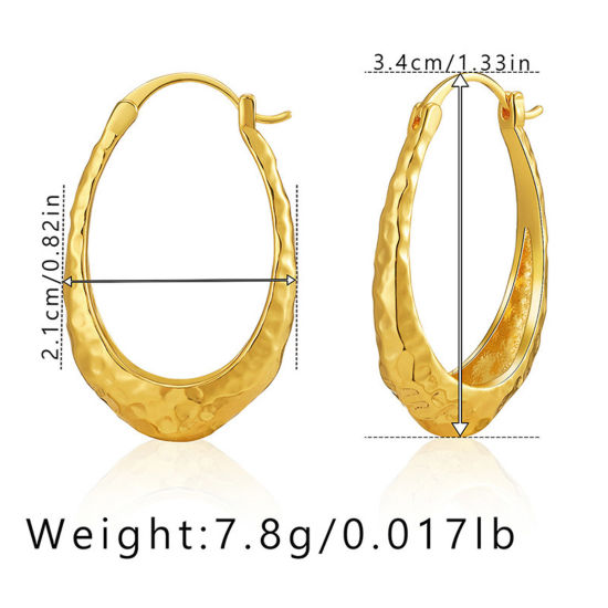 Picture of Hypoallergenic Retro Simple 18K Real Gold Plated Brass Hoop Earrings For Women Party 3.4cm x 2.1cm, 1 Pair