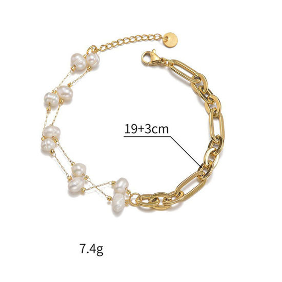 Imagen de 1 Unidad Enchapado al Vacío Barroco Elegante Chapado en Oro de 14K 304 Acero Inoxidable Catena di Fermagli Imitación de perla Pulseras Para Mujeres Fiesta 19cm longitud