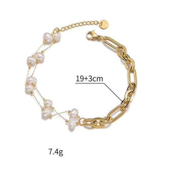 Bild von 1 Strang Vakuumbeschichtung Barock Elegant 14K Gold 304 Edelstahl Büroklammerkette Imitat Perle Armband Für Frauen Party 19cm lang