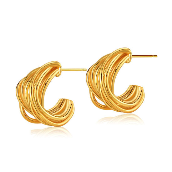 Picture of Hypoallergenic Retro Simple 18K Real Gold Plated Brass Stripe Hoop Earrings For Women Party 2cm, 1 Pair