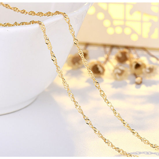 Picture of Eco-friendly Vacuum Plating Stylish Simple 14K Gold Plated Brass Wave Chain Necklace For Women Party 45cm(17 6/8") long, 1 Piece