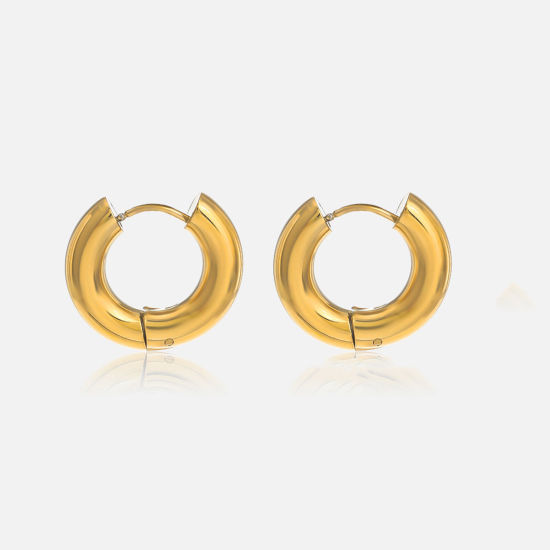Imagen de Enchapado al Vacío Ecológico Retro Sencillo 14K Oro Real Chapado 304 Acero Inoxidable Aretes de Aro Para Mujeres Fiesta 21mm Dia., 1 Par