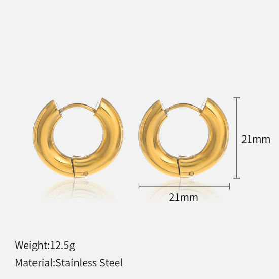Imagen de Enchapado al Vacío Ecológico Retro Sencillo 14K Oro Real Chapado 304 Acero Inoxidable Aretes de Aro Para Mujeres Fiesta 21mm Dia., 1 Par