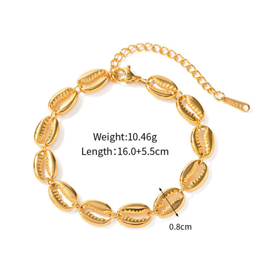Immagine di Placcatura Sottovuoto Ecologica Semplice & Casual Elegante 18K Vero Oro Placcato 304 Acciaio Inossidabile Catena Conchiglia Braccialetti Per Donne 16cm Lunghezza, 1 Pz