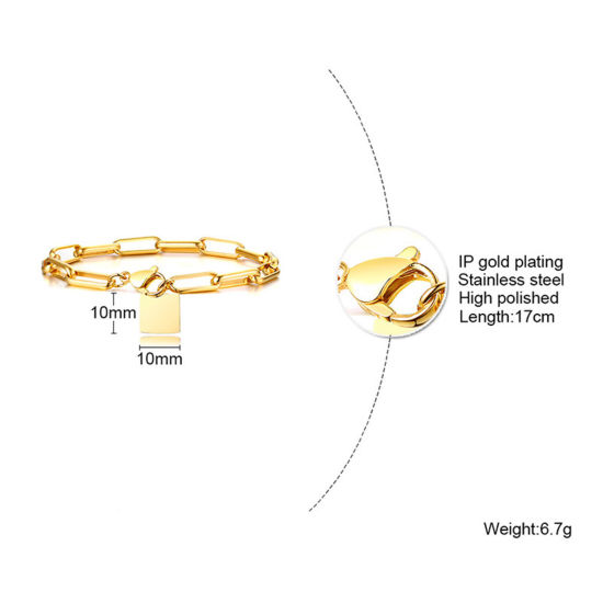 Изображение Экологически чистое вакуумное покрытие Стильный Простой 18K позолоченный 304 Нержавеющая Сталь Цепочка зажимов Квадратные Браслеты унисекс Партия 17см длина, 1 ШТ