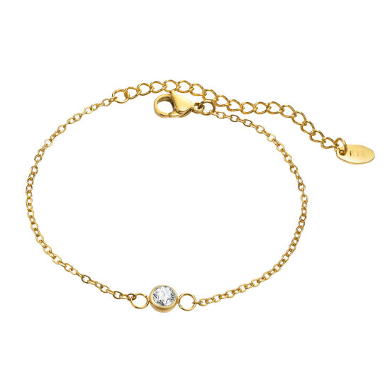 Picture of Eco-friendly Vacuum Plating Simple & Casual Exquisite 18K Gold Plated 304 Stainless Steel & Cubic Zirconia Link Cable Chain Bracelets For Women Party 16cm(6 2/8") long, 1 Piece