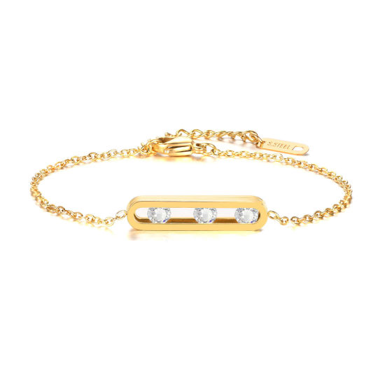 Picture of Eco-friendly Vacuum Plating Simple & Casual Exquisite 18K Gold Plated 304 Stainless Steel & Cubic Zirconia Link Cable Chain Oval Bracelets For Women Party 17cm(6 6/8") long, 1 Piece