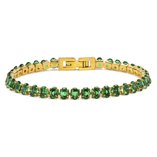Picture of Eco-friendly Vacuum Plating Simple & Casual Exquisite 18K Gold Plated 304 Stainless Steel & Cubic Zirconia Link Chain Bracelets For Women Party 17cm(6 6/8") long, 1 Piece