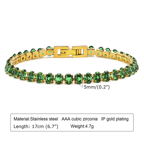 Picture of Eco-friendly Vacuum Plating Simple & Casual Exquisite 18K Gold Plated 304 Stainless Steel & Cubic Zirconia Link Chain Bracelets For Women Party 17cm(6 6/8") long, 1 Piece