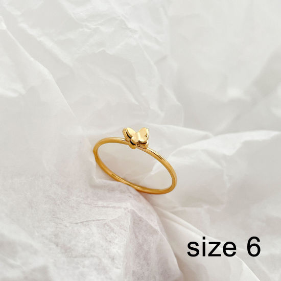 Bild von Umweltfreundliche Vakuumbeschichtung Einfach und lässig Insekt 18K Gold plattiert 304 Edelstahl Uneinstellbar Schmetterling Ring Für Frauen Party 16.5mm（US Größe:6), 1 Stück