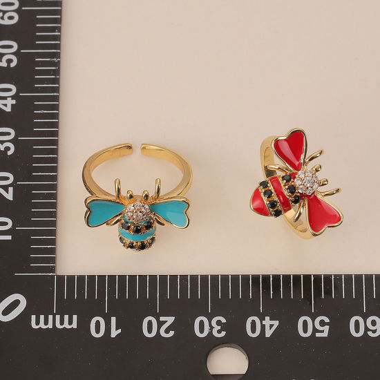 Изображение Экологичный Стильный Насекомое 18K позолоченный Черный Латунь+Искусственный Циркон Открытый Пчелы С Эмалью Кольца Для женщин Партия 18мм(Американский Размер 7.75), 1 ШТ