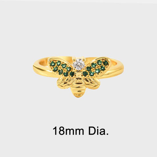 Picture of Eco-friendly Stylish Insect 18K Gold Plated Brass & Cubic Zirconia Open Adjustable Bee Animal Micro Pave Rings For Women Party 18mm(US Size 7.75), 1 Piece