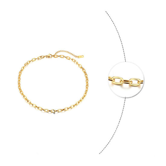 Bild von Umweltfreundliche Vakuumbeschichtung Einfach und lässig Einfach 18K Gold plattiert 304 Edelstahl Gliederkette Kette Choker Halskette Für Frauen Party 35cm lang, 1 Strang