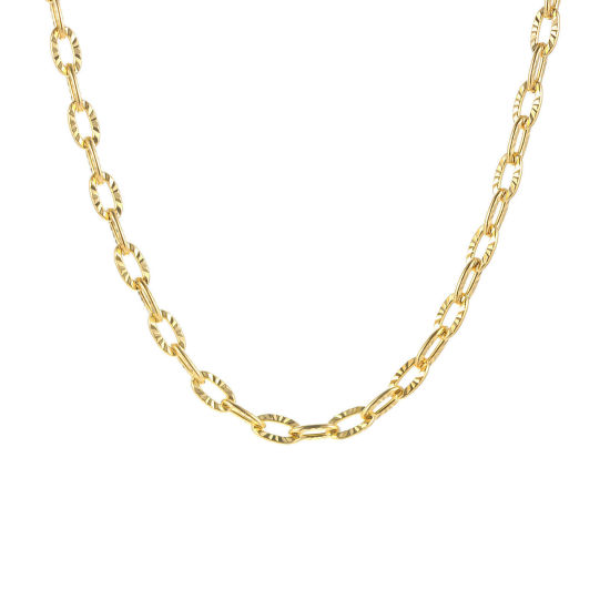 Bild von Umweltfreundliche Vakuumbeschichtung Einfach und lässig Einfach 18K Gold plattiert 304 Edelstahl Gliederkette Kette Halskette Für Frauen Party 40cm lang, 1 Strang