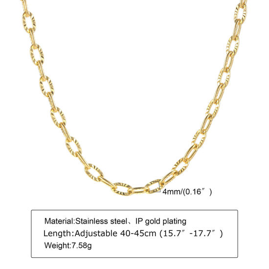 Bild von Umweltfreundliche Vakuumbeschichtung Einfach und lässig Einfach 18K Gold plattiert 304 Edelstahl Gliederkette Kette Halskette Für Frauen Party 40cm lang, 1 Strang