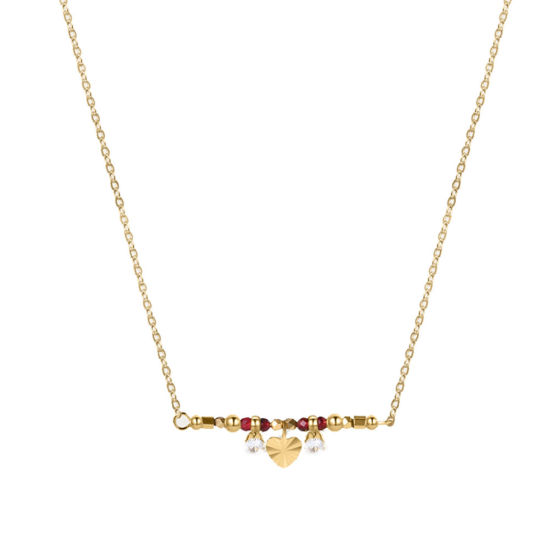 Image de Collier à Pendentif Chaîne Maille Forçat Élégant en 304 Acier Inoxydable & Zircon Placage Sous Vide Écologique Simple & Décontracté Plaqué Or Véritable 14K Cœur Pour Femmes 40cm long, 1 Pièce