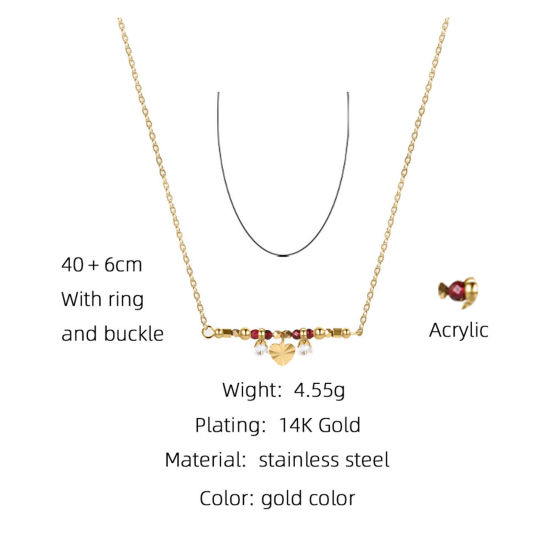 Image de Collier à Pendentif Chaîne Maille Forçat Élégant en 304 Acier Inoxydable & Zircon Placage Sous Vide Écologique Simple & Décontracté Plaqué Or Véritable 14K Cœur Pour Femmes 40cm long, 1 Pièce