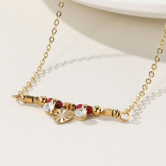 Image de Collier à Pendentif Chaîne Maille Forçat Élégant en 304 Acier Inoxydable & Zircon Placage Sous Vide Écologique Simple & Décontracté Plaqué Or Véritable 14K Cœur Pour Femmes 40cm long, 1 Pièce
